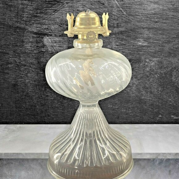 Vintage Lamplight Farms Austria Ribbed Clear Glass Pedestal Oil Lamp Base 11" - Picture 1 of 11